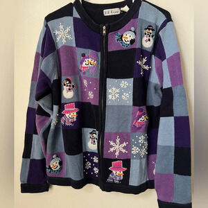 B. P. Design Womens Winter Design Snowman Holiday Zip Up Sweater